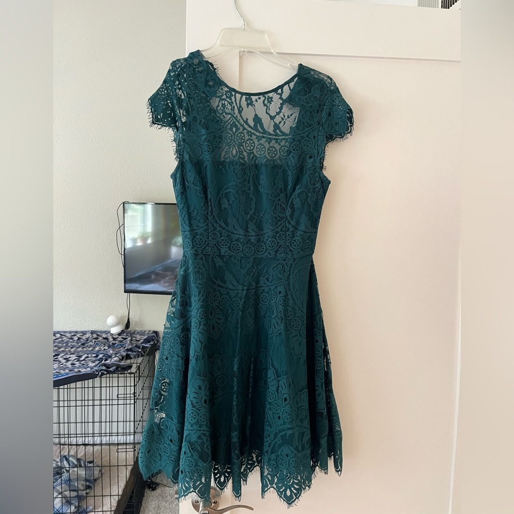 Emerald lace mini dress